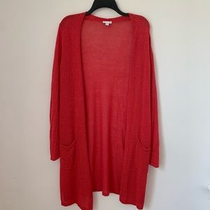 J Jill Linen Blend Autumn Red Longline Cardigan Tall